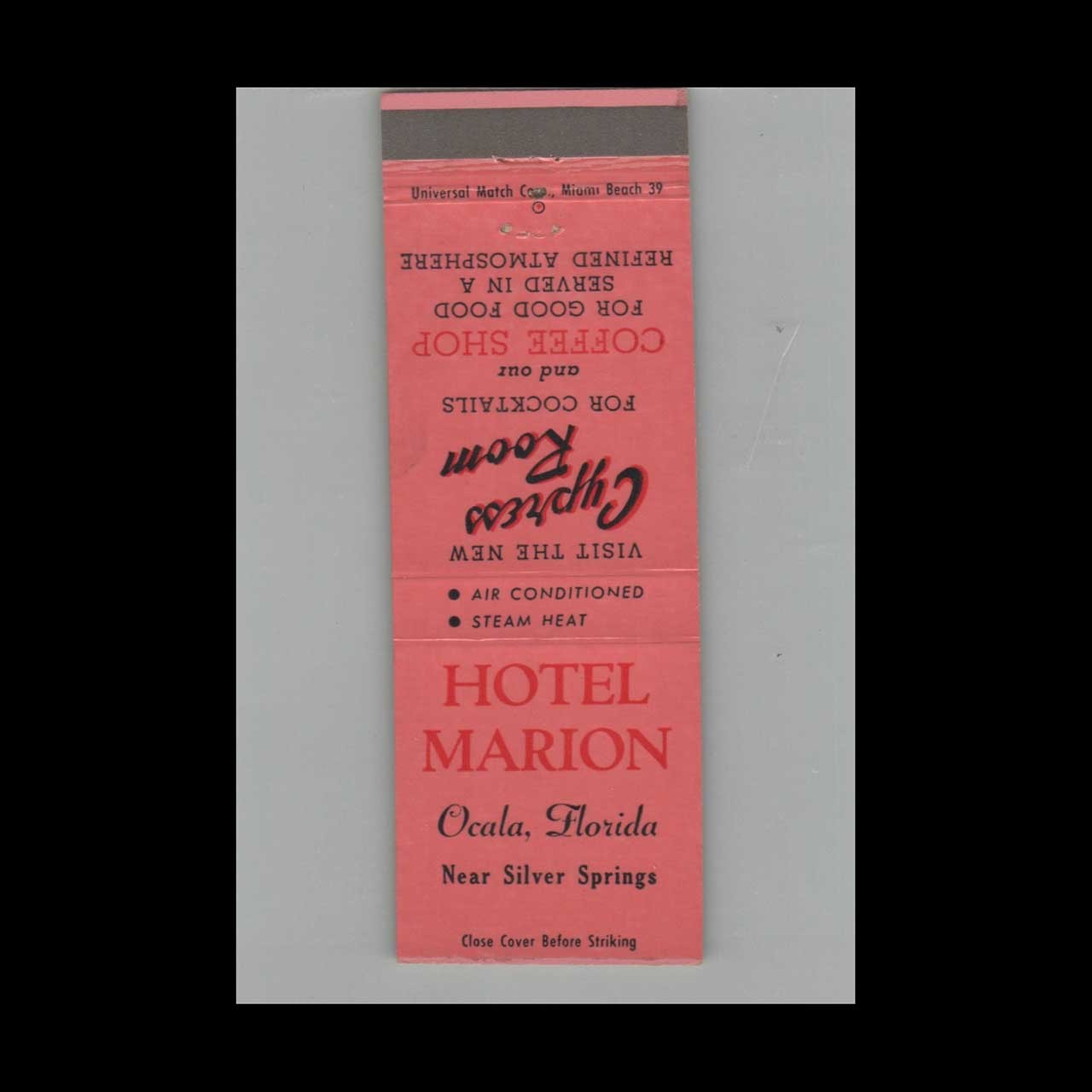 Matchbook Cover Hotel Marion Ocala, FL