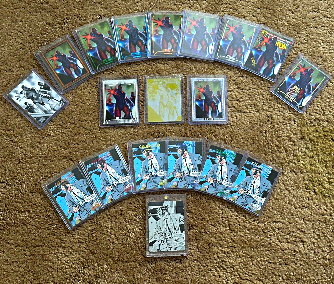 (2) Marvel rainbow sets with printing plates Fleer Wolverine Sentinels X-Men