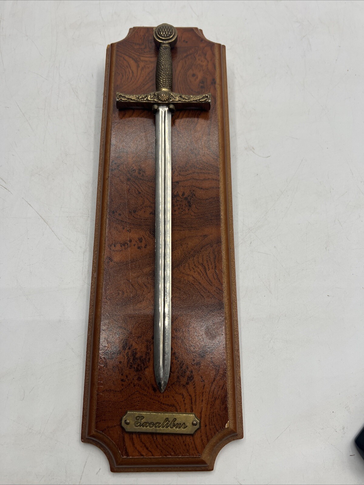 Decorative Excalibur Sword with Wooden Wall Plaque Letter Opener Vintage
