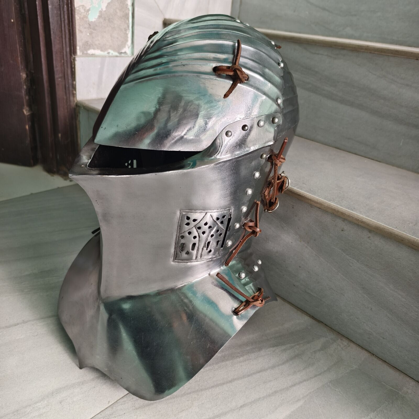 Medieval Steel German Frog Mouth Helmet Heavy Tournament Frog Mouth Helmet Gift