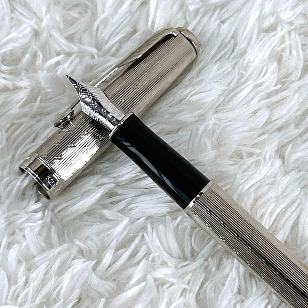 Excellent PARKER Sonnet Premium Silver CT 18K Gold M Nib Fountain Pen