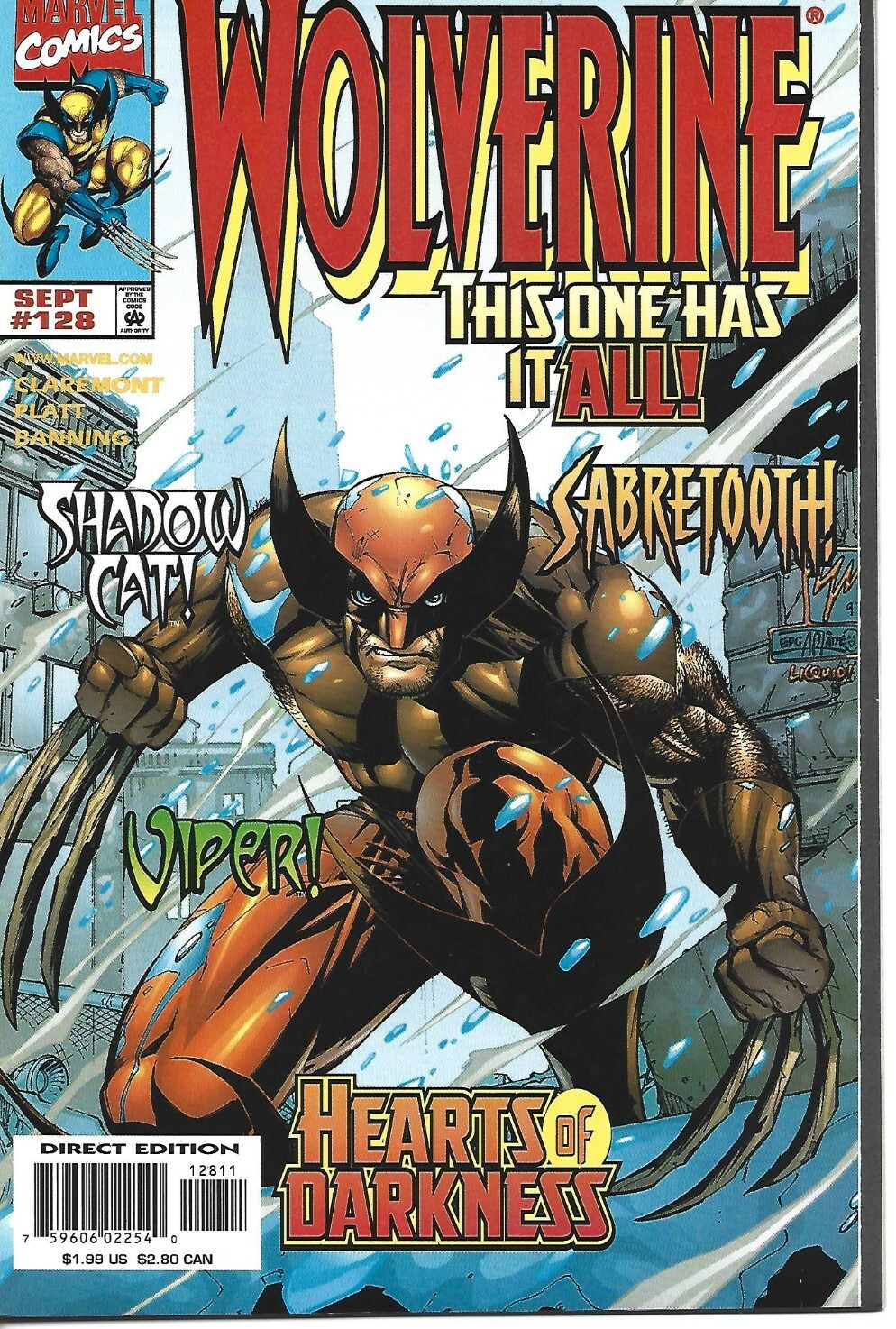 WOLVERINE #128 LEINIL FRANCES YU COVER MARVEL COMICS 1998 BAGGED AND BOARDED