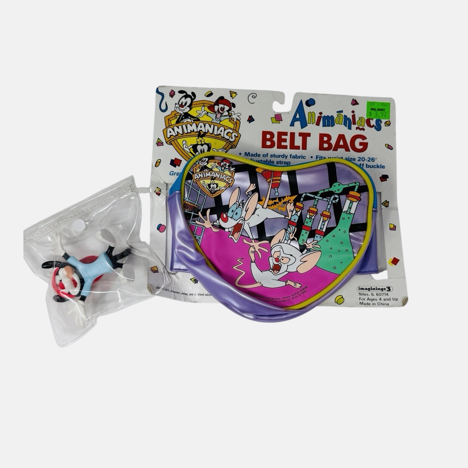 Vintage 1995 Warner Bros Pinky & the Brain Fanny Pack Bag Belt Animaniacs NOS