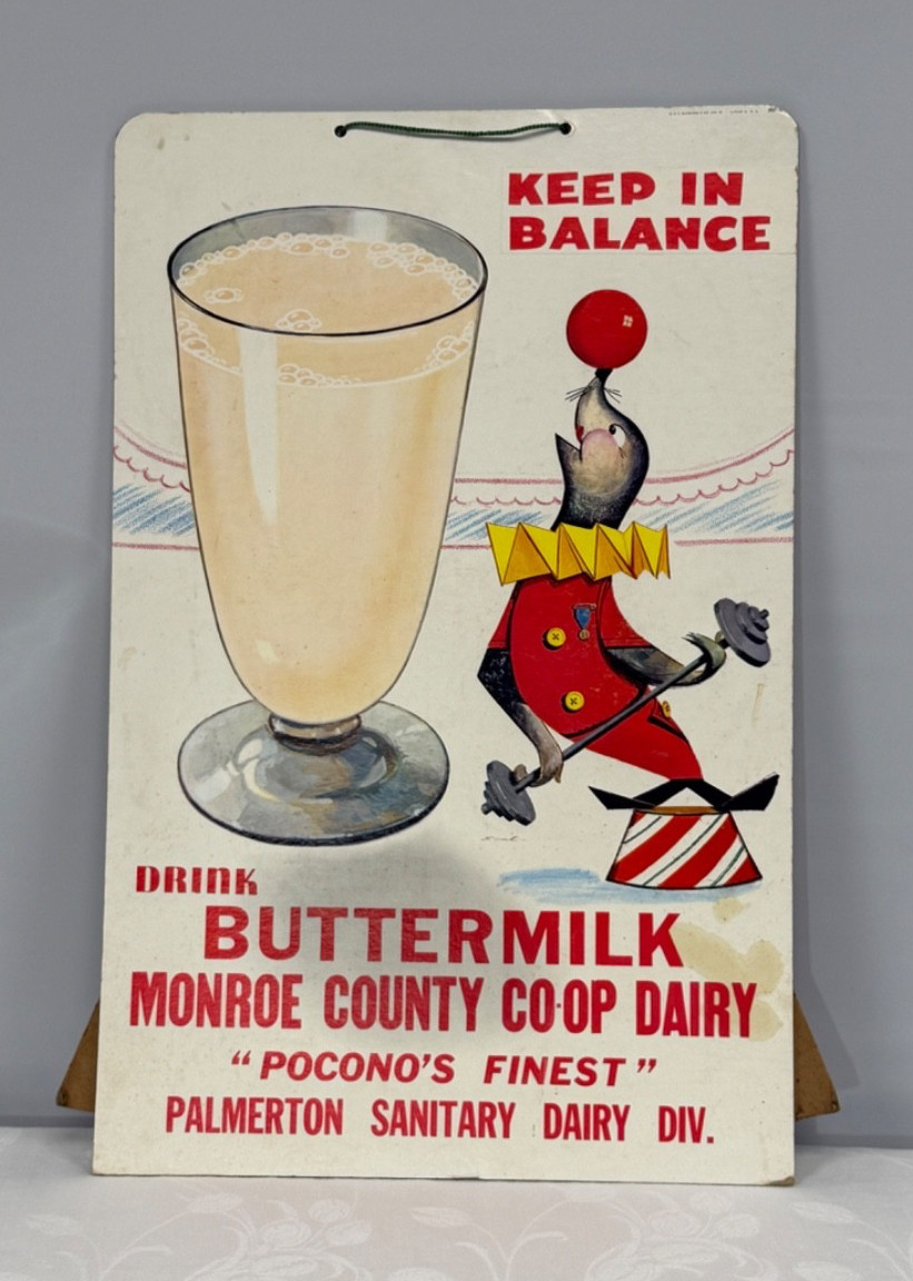 Vintage Cardboard Advertising Sign Monroe County Co-Op Dairy 