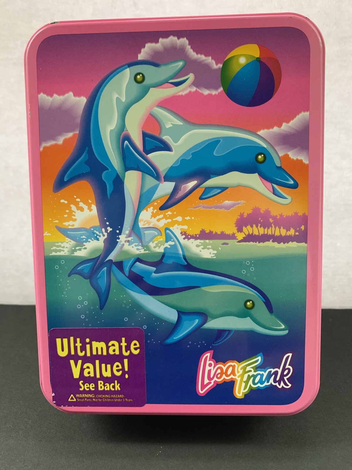 Vintage Lisa Frank Dancing Dolphins Collectors Stationery TIN ONLY Empty - READ