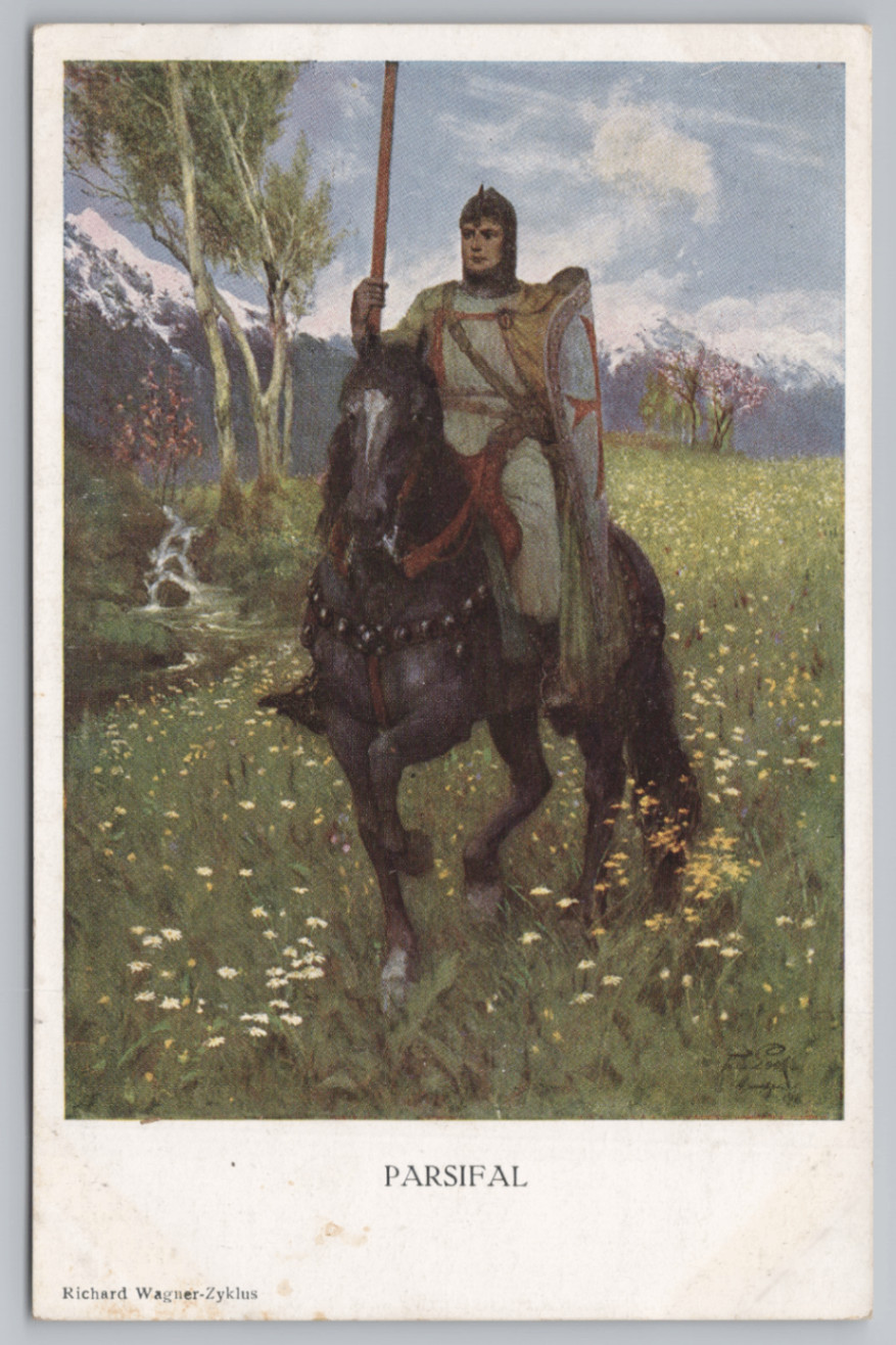 WWI Feldpost Parsifal Knight & Horse Wagner Opera German Postcard 1915