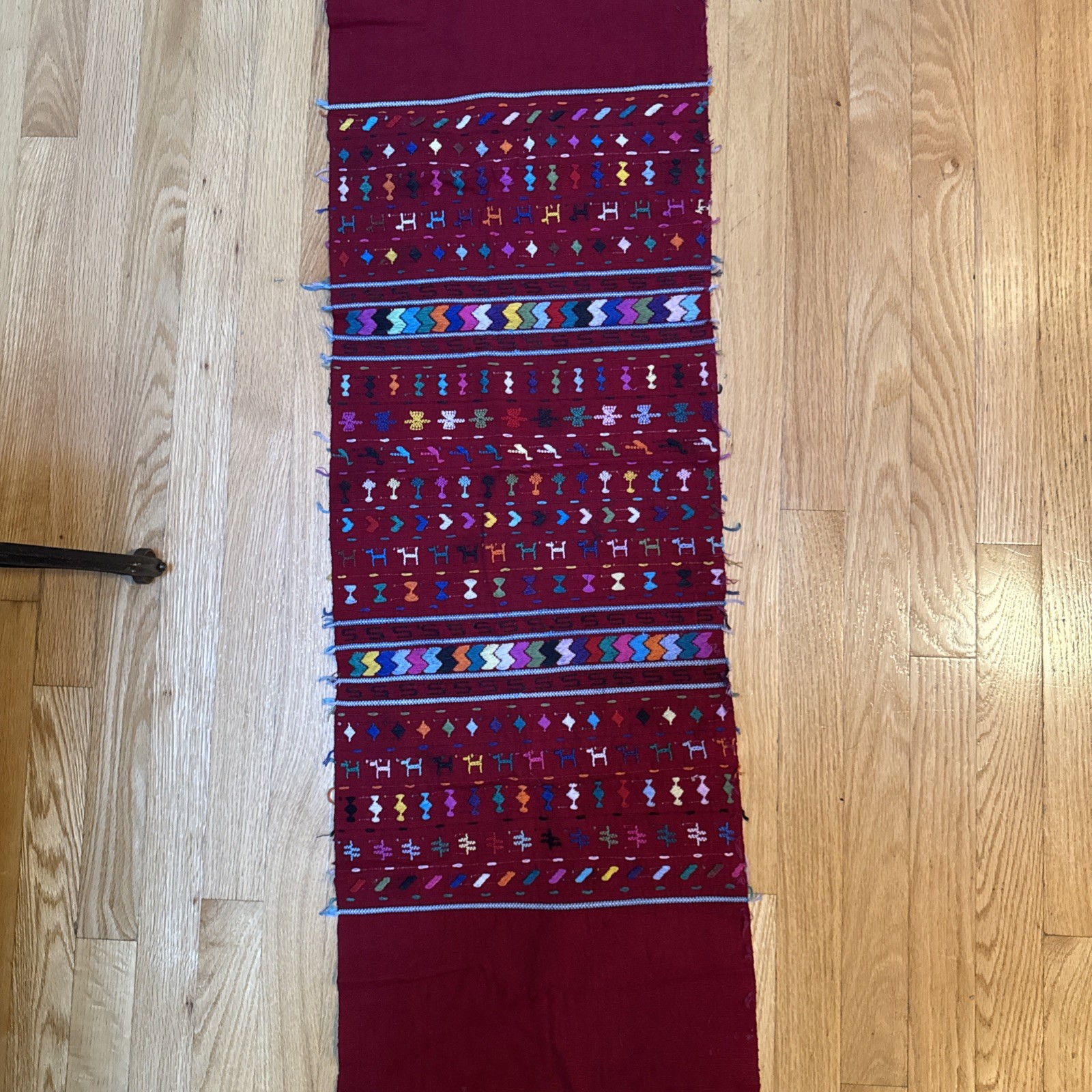 Guatemalan Table Runner” X 46 “ maroon Colorful Hand Embroidery Handwoven