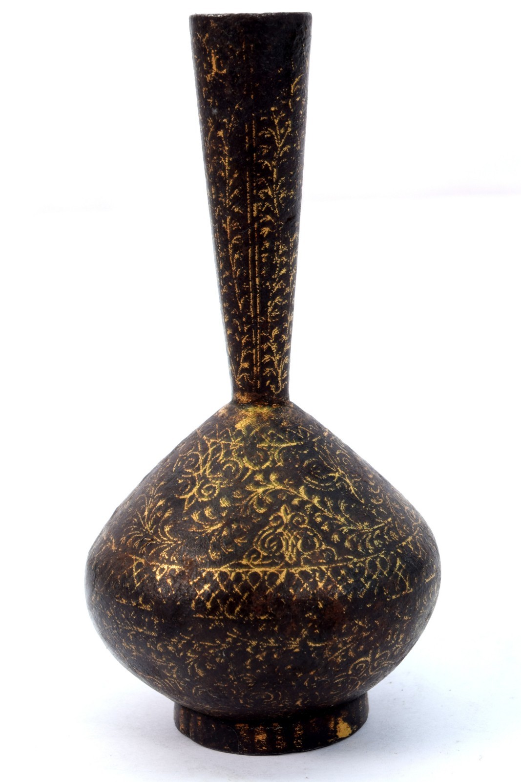 Extreme Rare Mughal HandCrafted Iron Gold Flower Work On Surai/Wine Pot. G3-44
