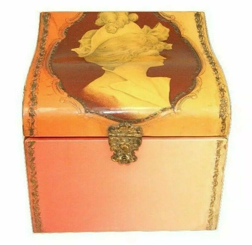Antique Vintage Victorian Collar Box Dresser Celluloid Vanity Roll Top Portrait