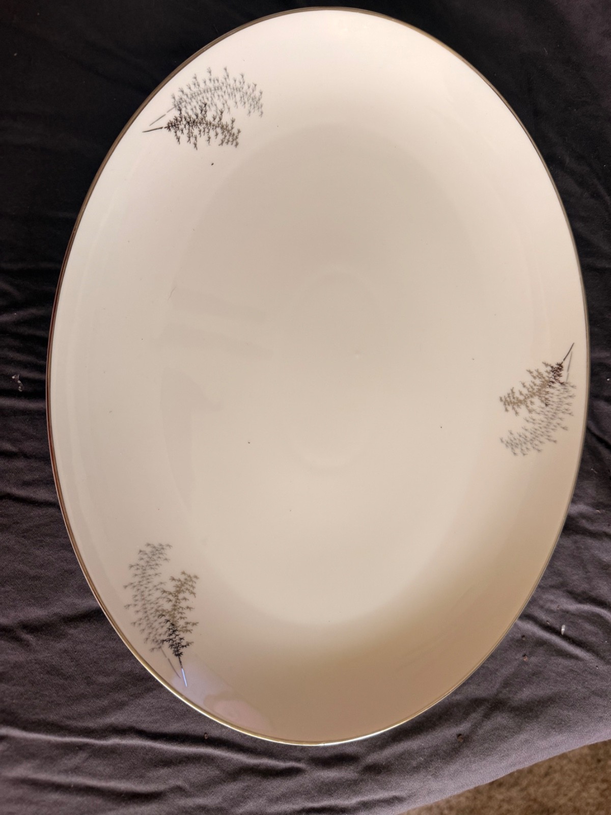 Fukagawa Hand Painted Porcelain Oval Platter Silver Bamboo Pattern 714 Large