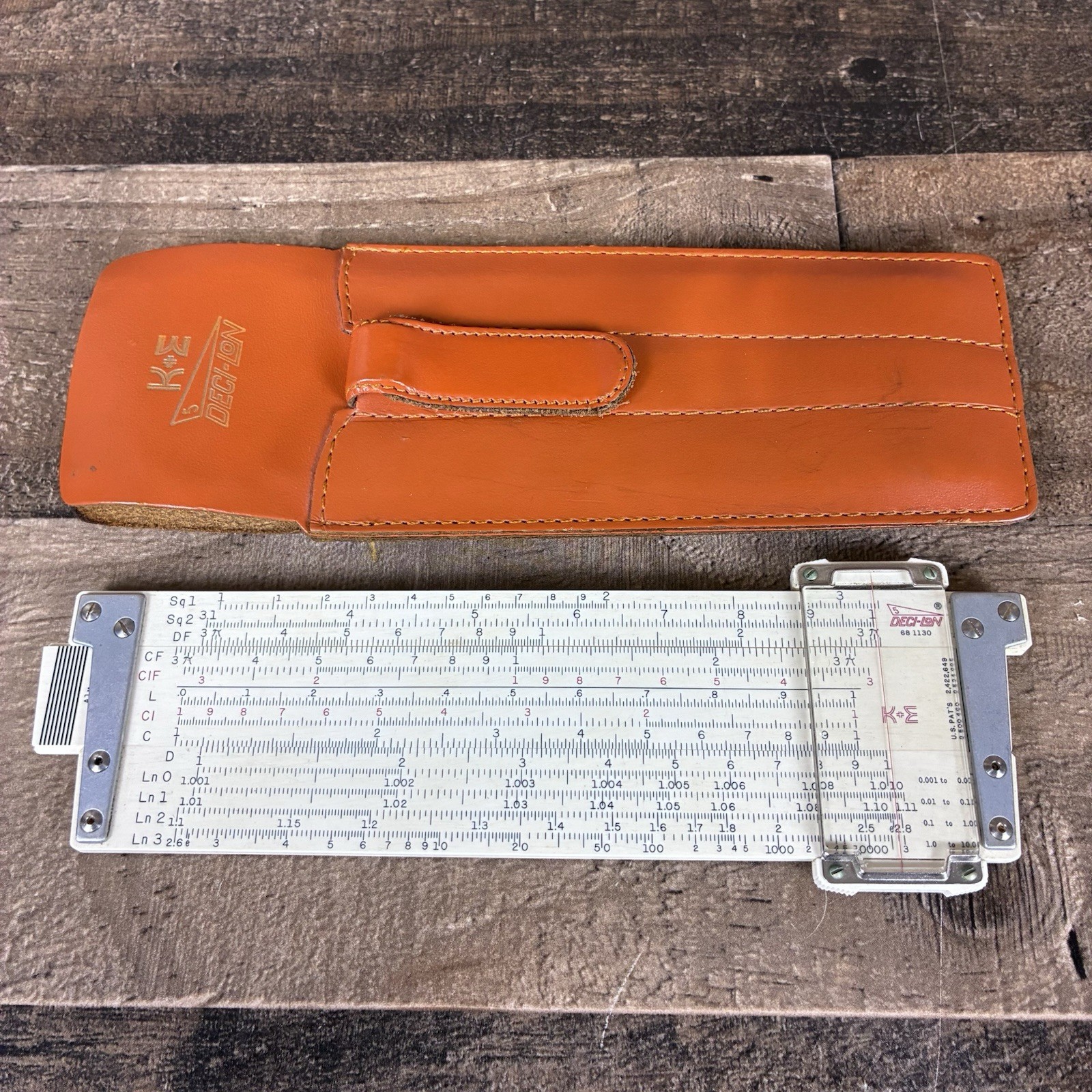 K&E Keuffel & Esser Deci-Lon 5 68-1130 Slide Rule w/ Leather Case Made in USA