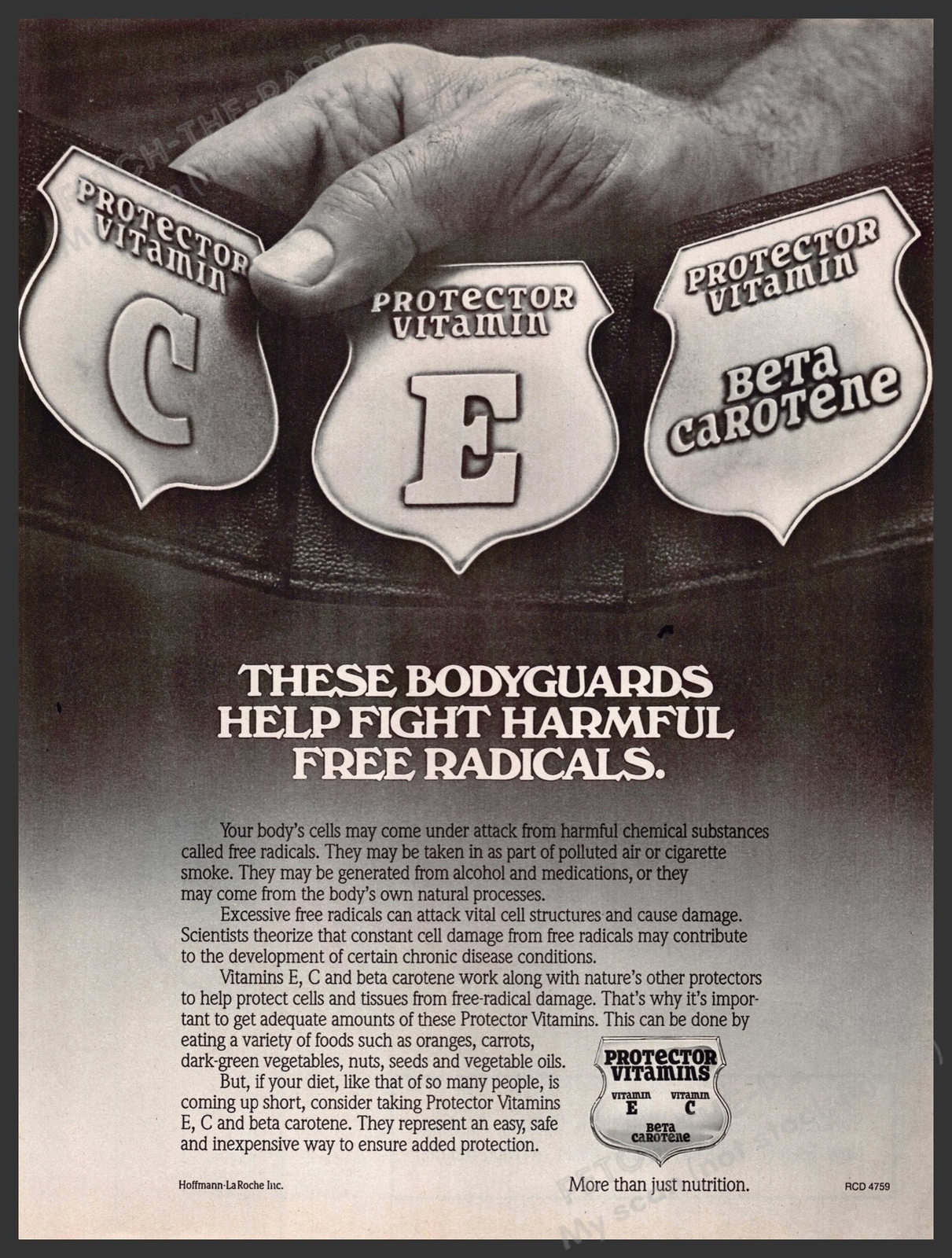 Hoffmann La Roche 1980s Print Advertisement 1986 Protector Vitamins