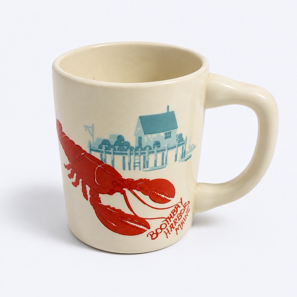 Vintage Boothbay Harbor Maine Lobster Ceramic Coffee Mug Coastal Souvenir