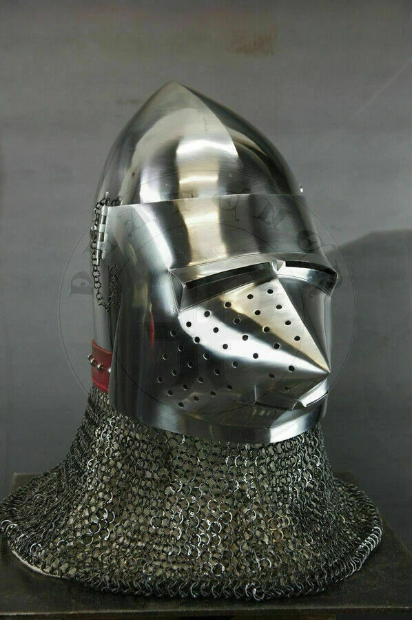 18GA Steel Pig Face Bascinet Helmet W/ Aventail Medieval Custom SCA HNB Helmeet