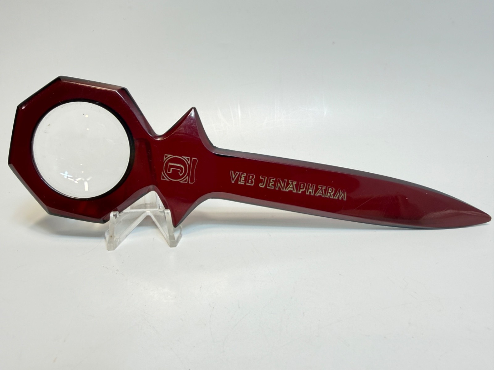 Antique German Cherry Red Amber Bakelite Faturan Loupe Magnifier Paper Knife 56g