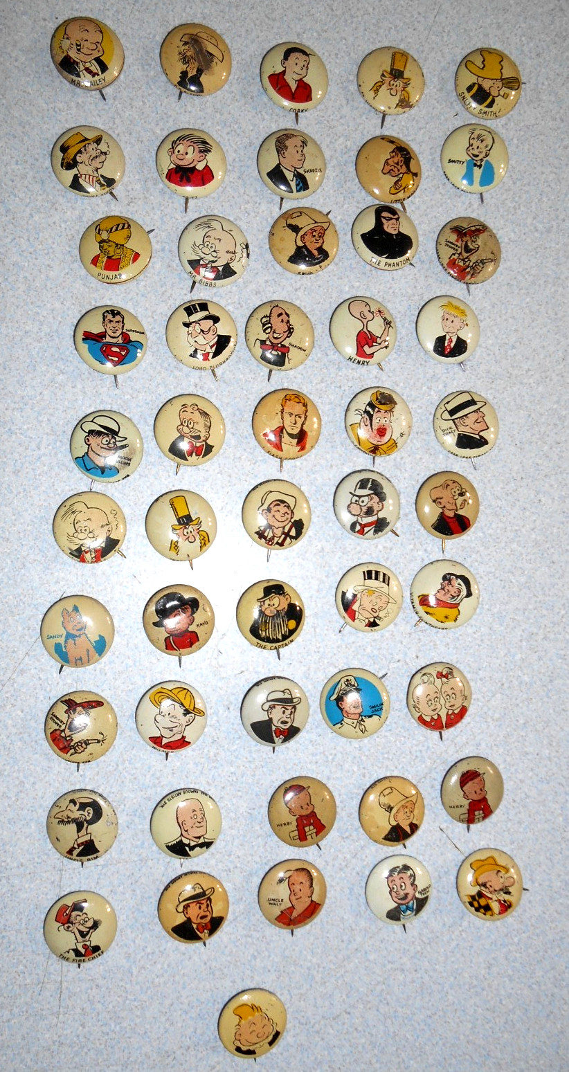 51 different Kellogg\'s Pep Cereal Comic Buttons