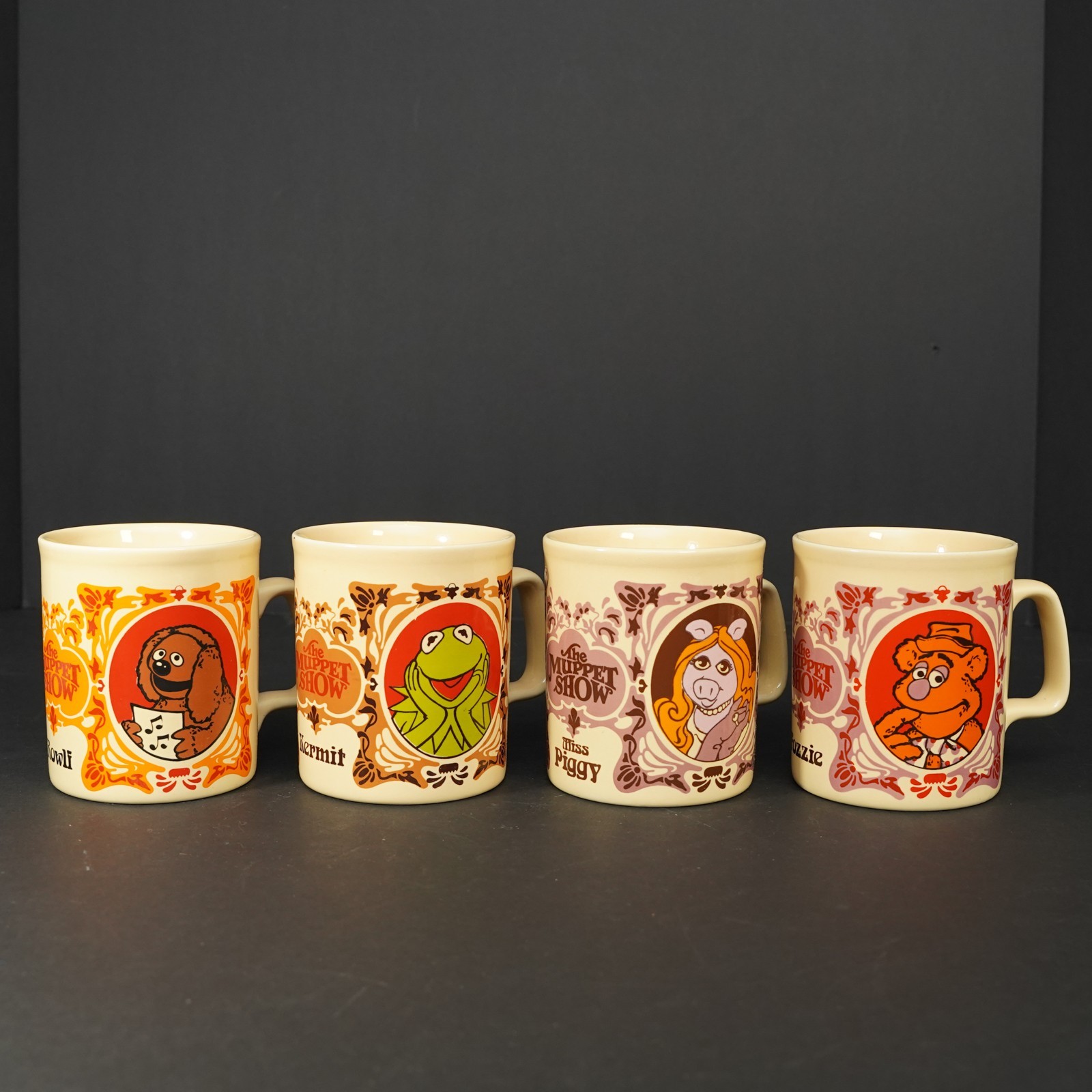 1979 The Muppet Show Mug Set of 4 Kiln Craft England Kermit Piggy Fozzie Rowlf