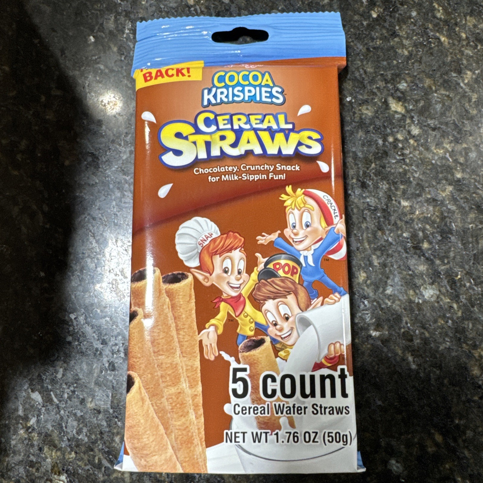Cocoa Krispies Cereal Wafer Chocolately Straws, Milk Sippin Fun. 26 Packs Box