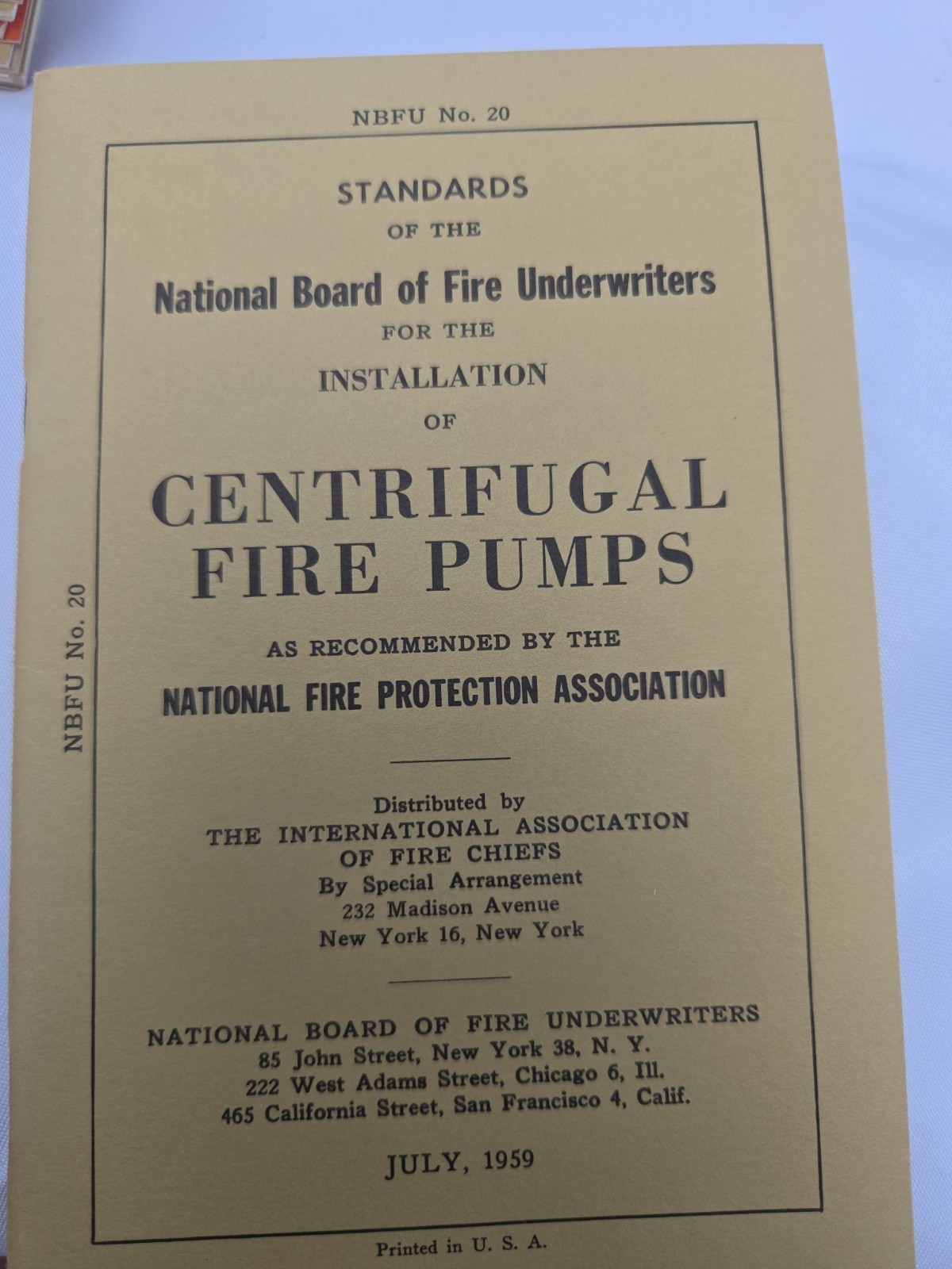 1959 NBFU No. 20 Centrifugal Fire Pumps NFPA Fire Protection Manual 72pp