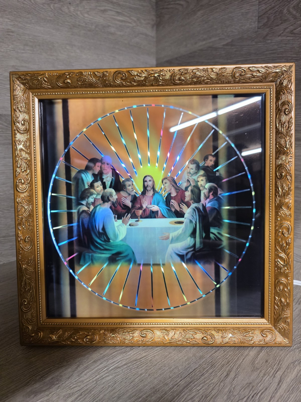 Vintage Last Supper Jesus Psychedelic Spinning Light Up Framed Working Rare