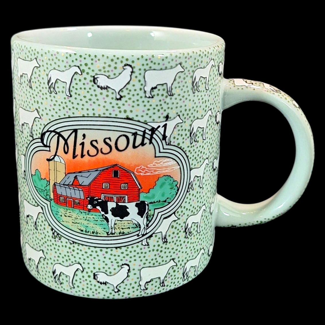 Vintage Missouri Souvenir Ceramic Coffee Tea Mug Farm Scene Cows Barn Design