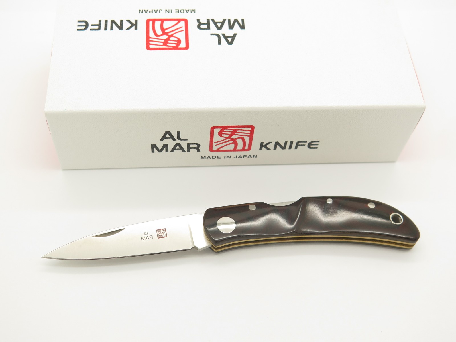 Vintage Al Mar Hawk Seki Japan Paper Micarta Lockback Folding Pocket Knife