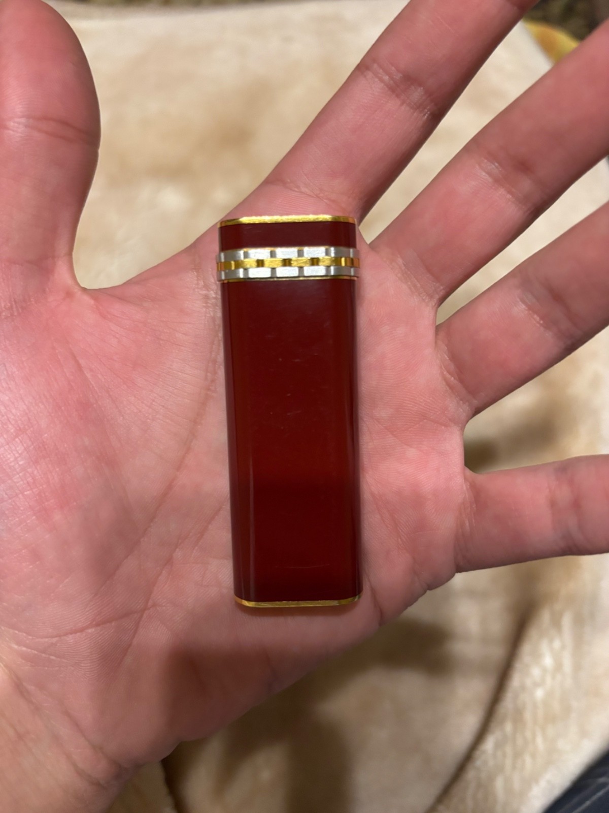 Vintage Cartier Lighter Red Lacquer Gilded with 18K Gold - WORKING