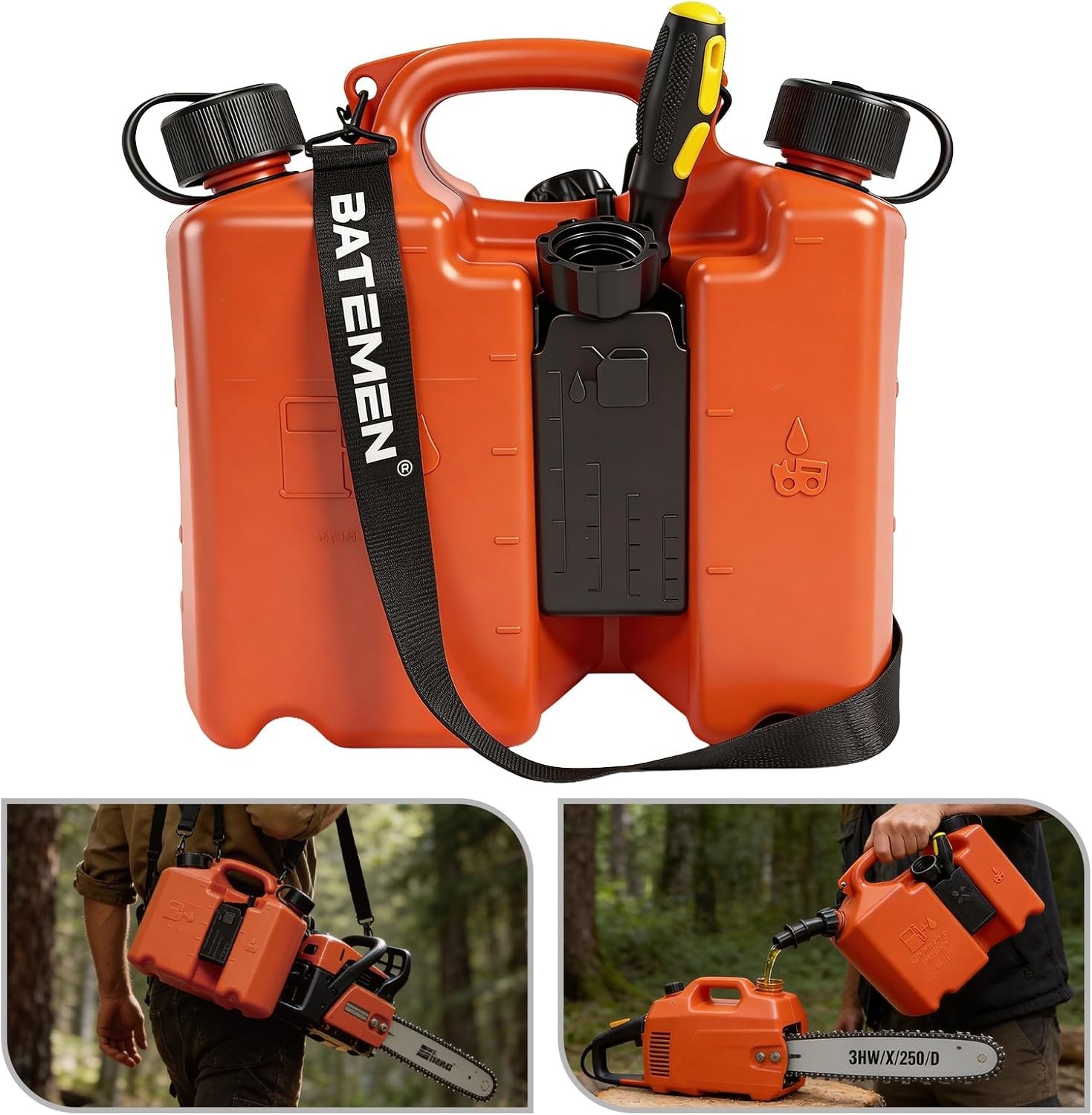 Dual-Chamber Chainsaw Fuel and Bar Oil Can,5L+3L Refueling Container with 2 Spou