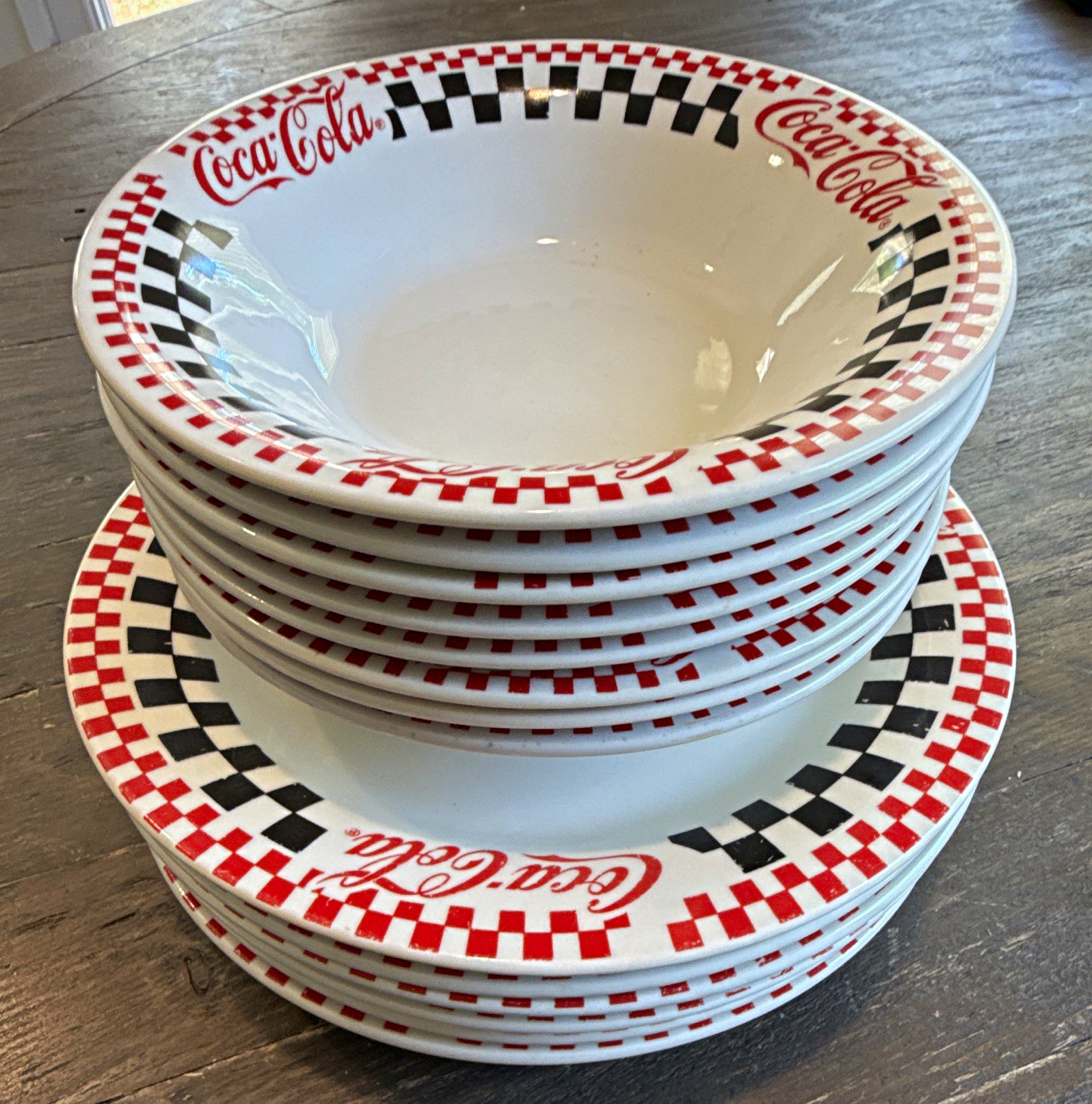 Vintage 1996 Coca-Cola Gibson Diner Dinnerware Set 15 Pc Plates Bowls