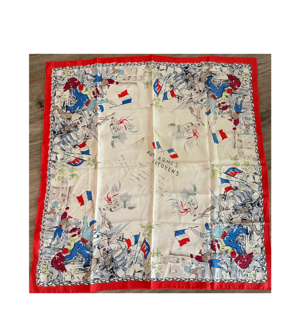 WWII French Liberation FFI Resistance Silk Scarf c1944-45 Aux Armes Citoyens