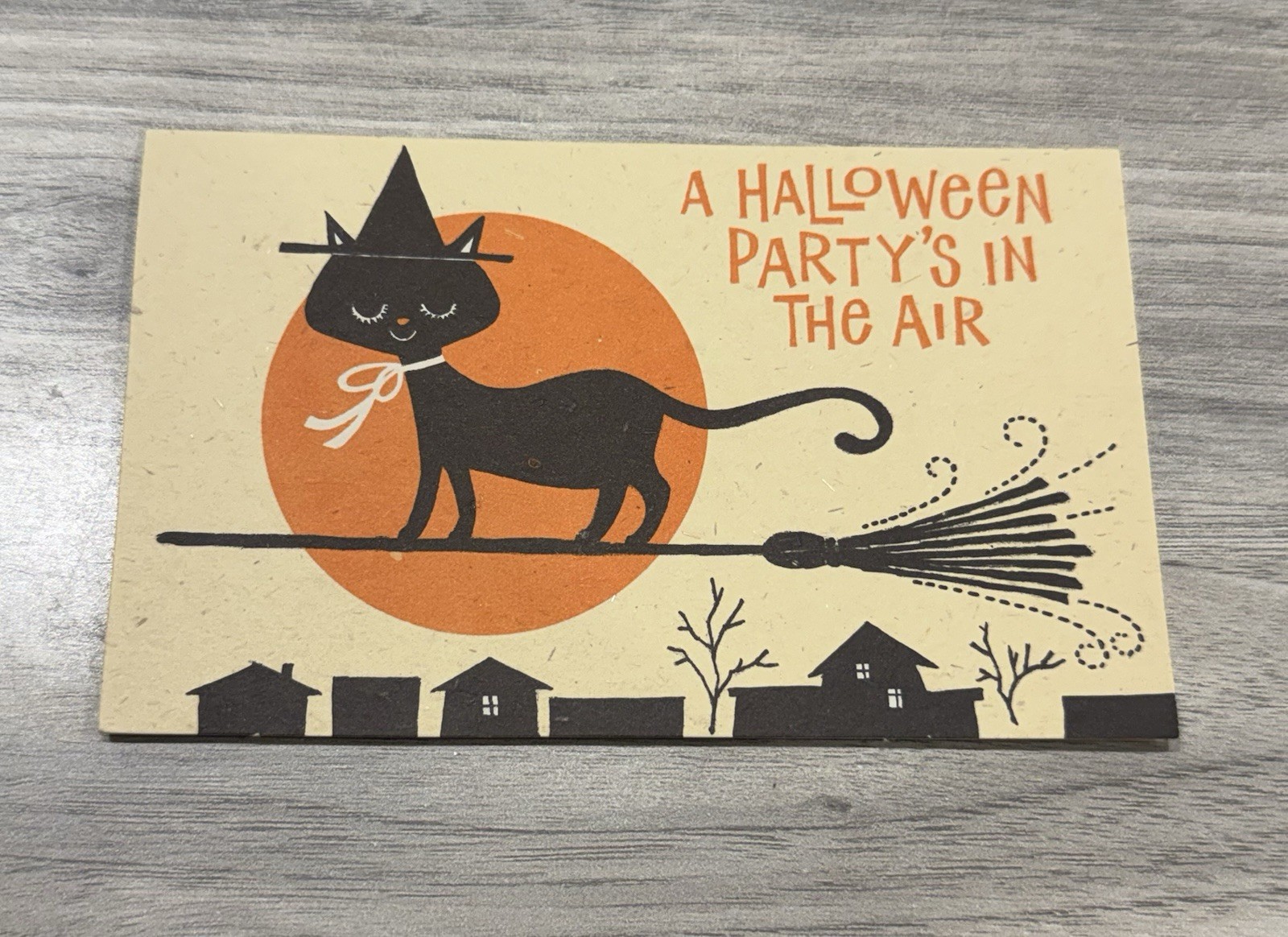 Vintage American Greetings Halloween Party Invitation Black Cat Witch Broom Card