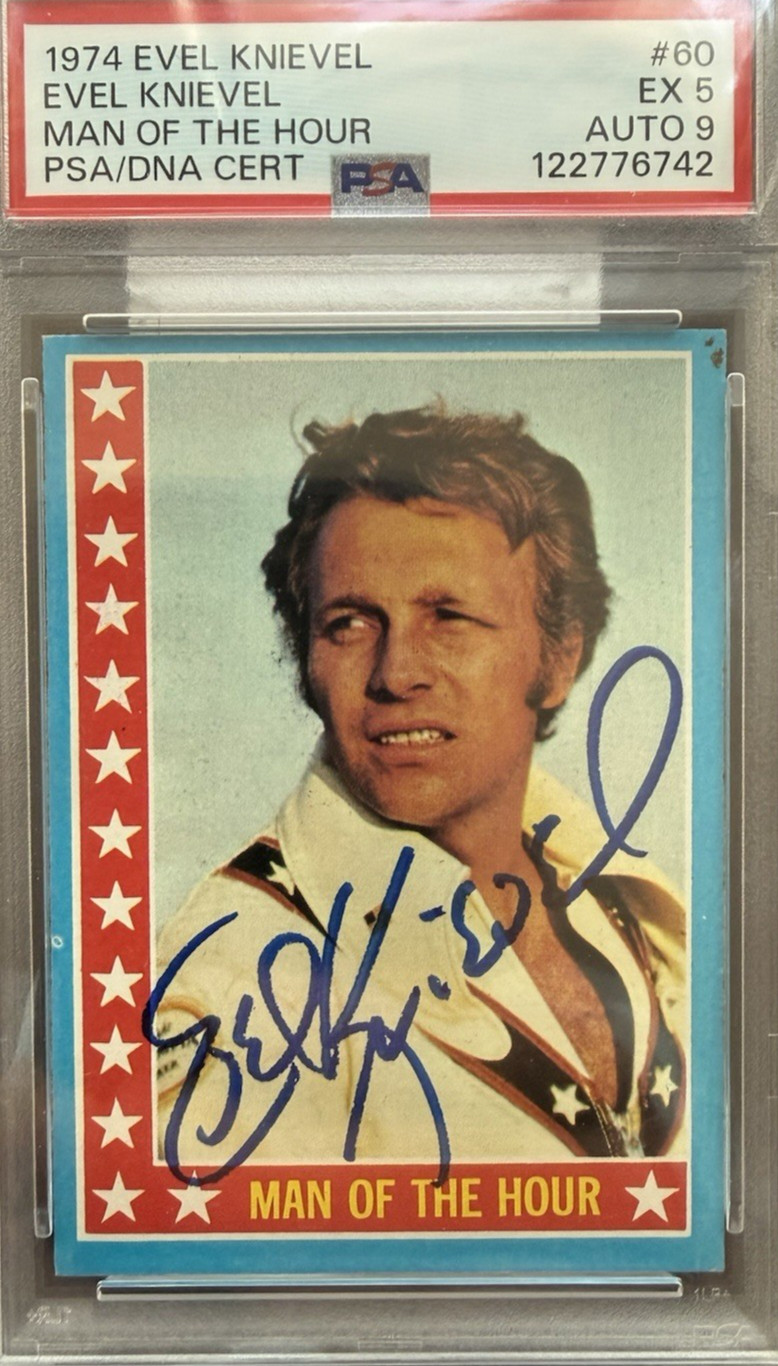 Evel Knievel (d.2007) Daredevil Stunt Man Autographed Signed 1974 Card PSA