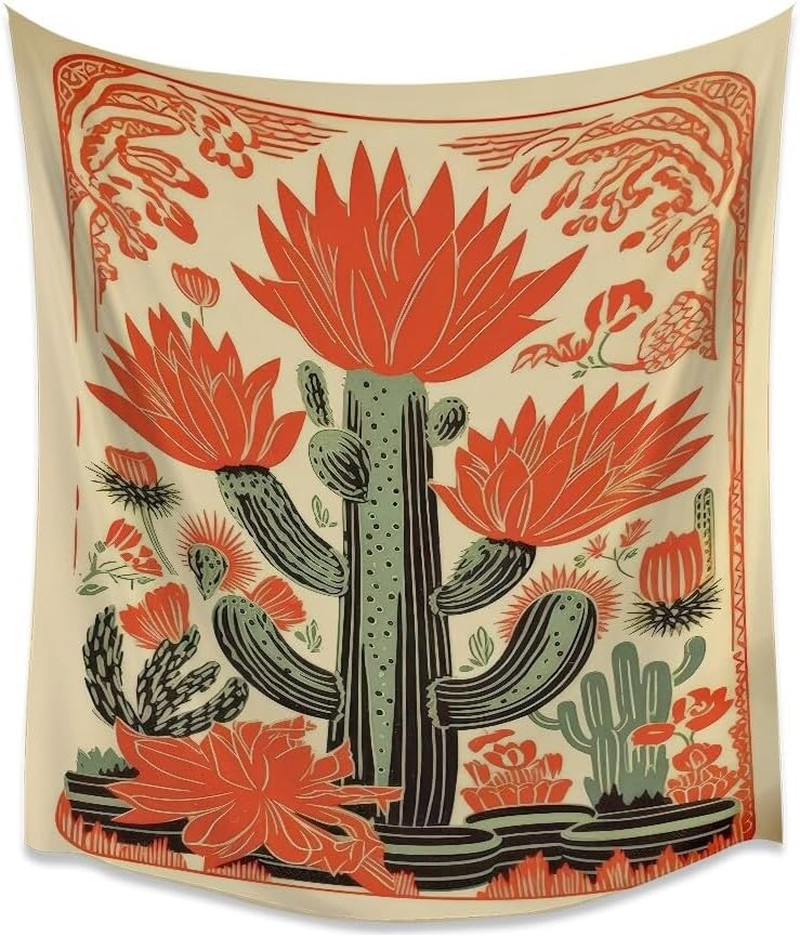 Vintage Mexican Cactus Tapestry Wall Art Colourful Mexican Art Print Traditional
