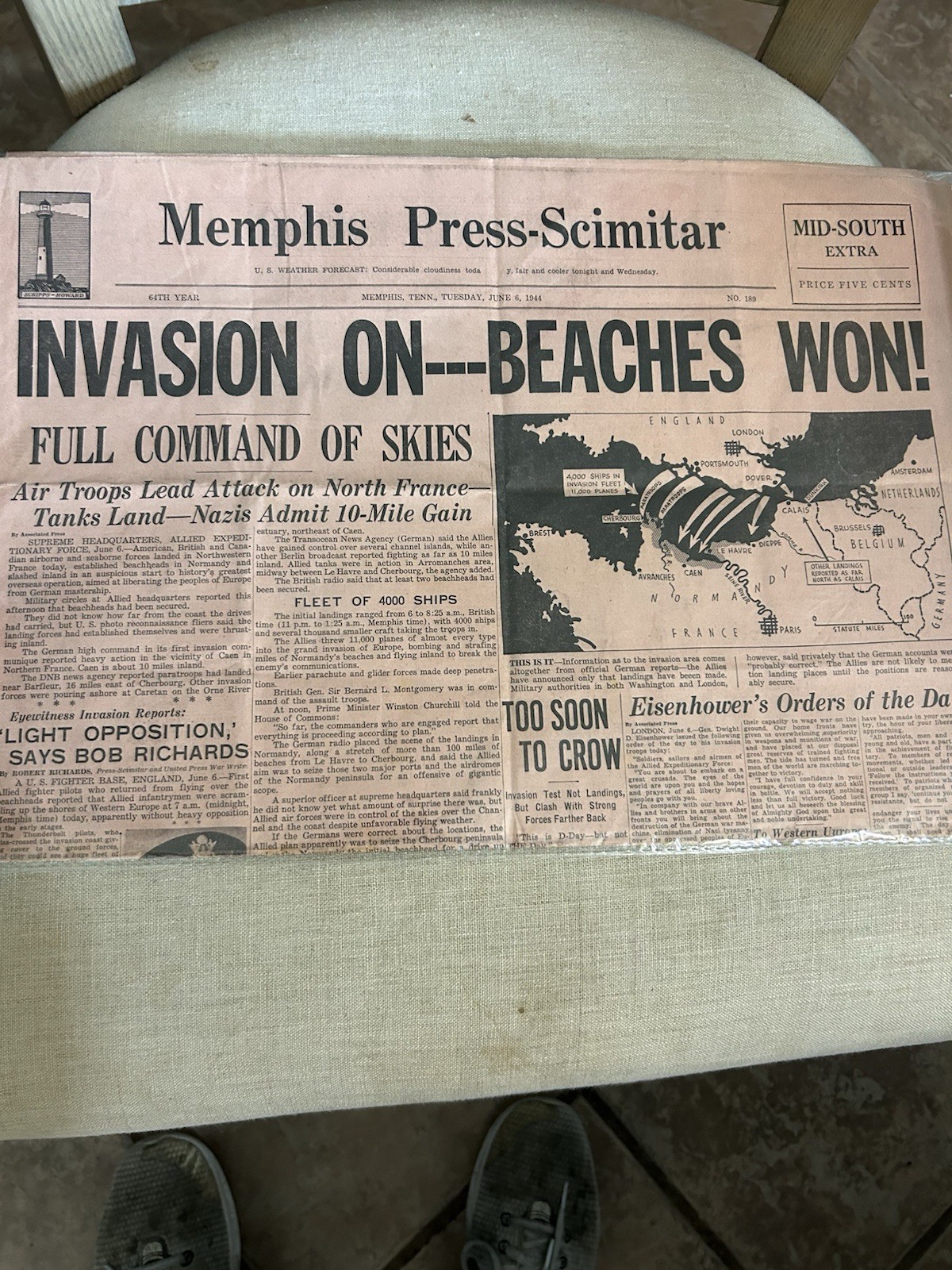 Invasion On D-Day June 6 1944 BEACHES WON MEMPHIS PRESS SCIMITAR