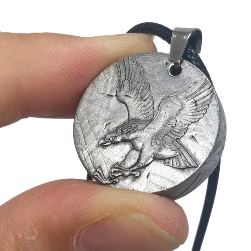 Muonionalusta Meteorite Pendant , Meteorite Pendant Necklace,Carving an eagle