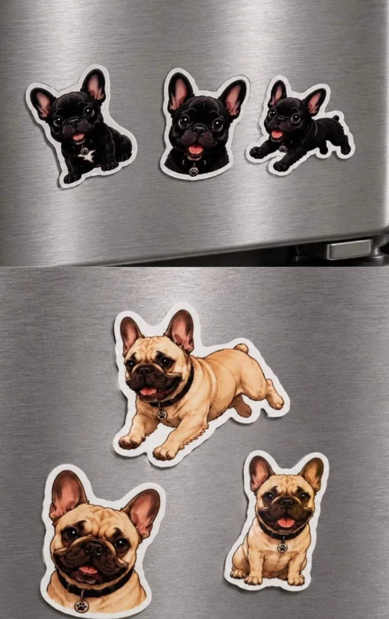 6 Flexible French Bulldog Dog Magnets 2 Sets Puppy Refrigerator Fridge Decor