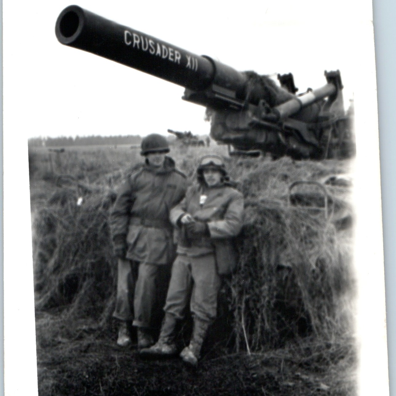 c1940s WWII US Army Snapshot Photo Crusader XII Heavy Artillery Cannon 5in