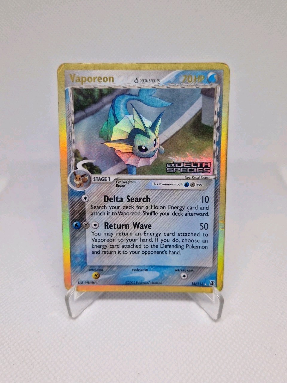 RARE Vaporeon Reverse Holo STAMP 18/113 EX Delta Species MP + FREE BONUS SKETCH