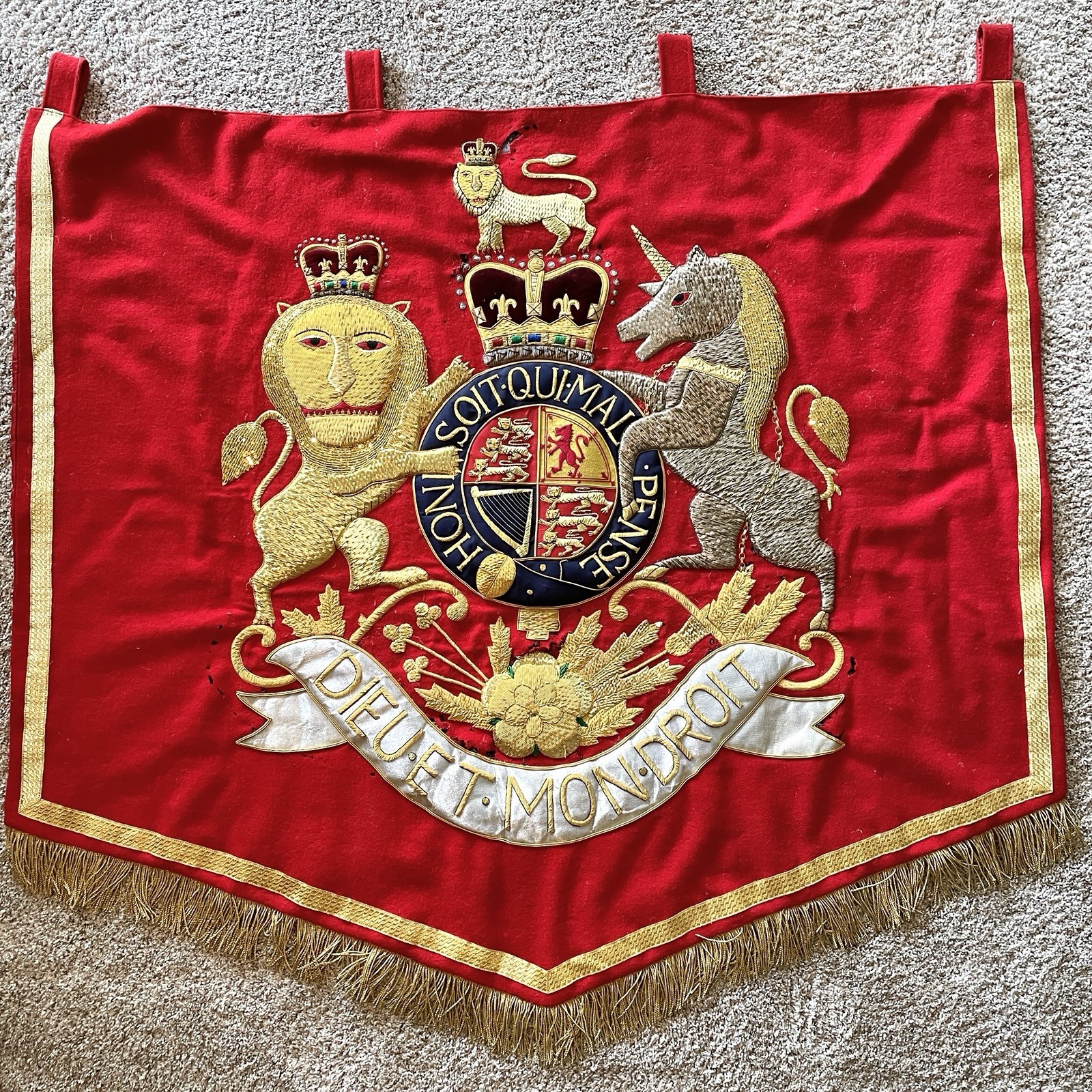 British Royal Coat of Arms Bullion Embroidered Ceremonial Banner Large 48” x 51”