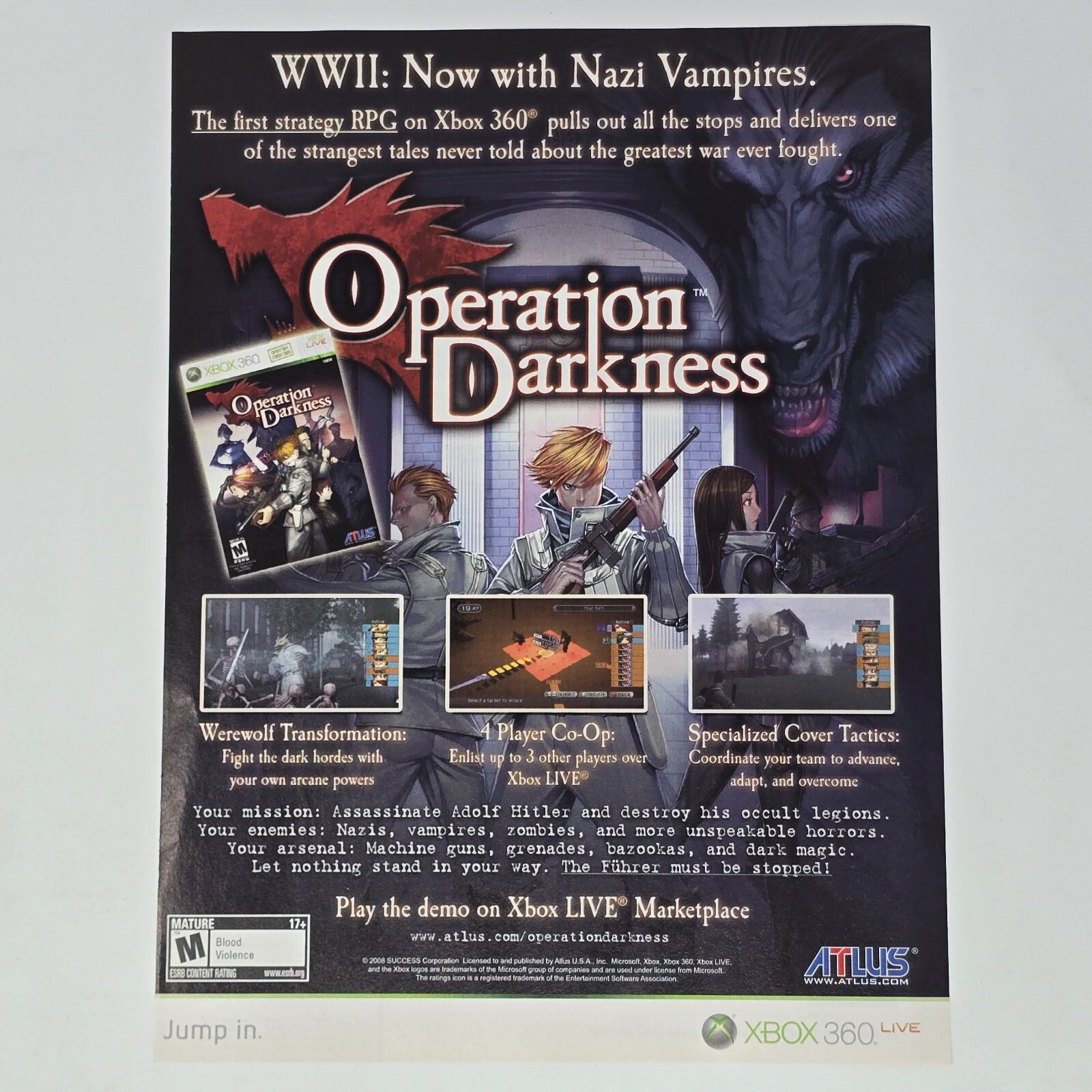 Operation Darkness Microsoft Xbox 360 Nazi Vampires Print Ad/Poster Promo Art