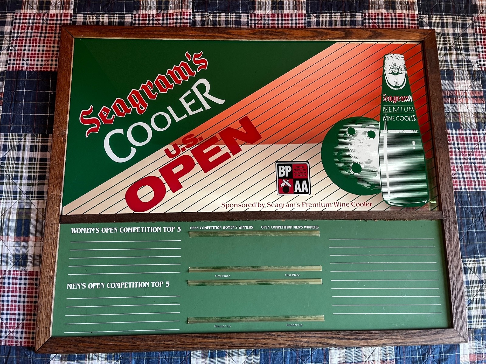 Rare 1987 Seagram’s Cooler US Open Bowling BPAA Leader Board Display Mirror