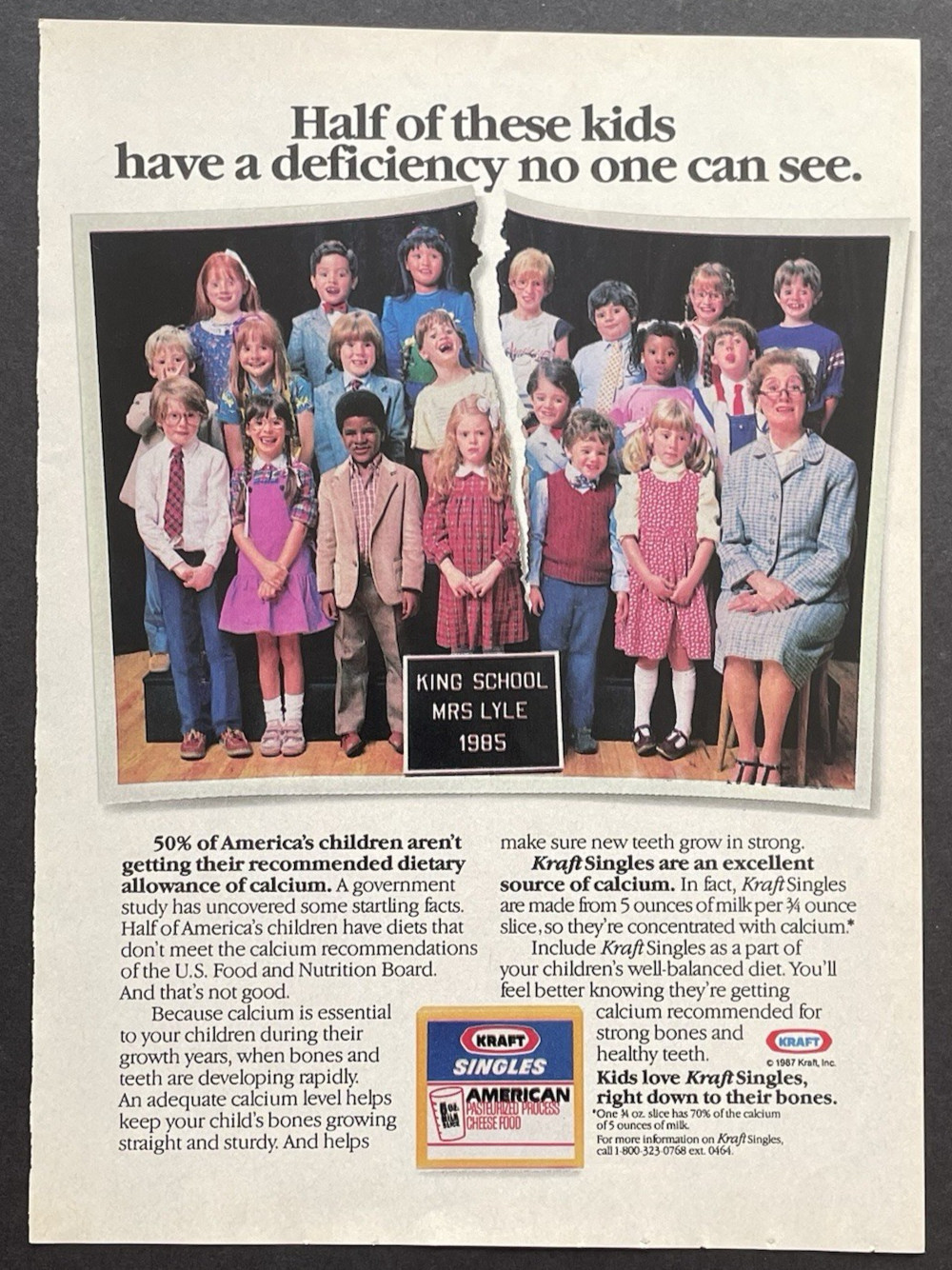 Vintage Print Ad 1987 Kraft American Cheese Singles Excellent Source of Calcium