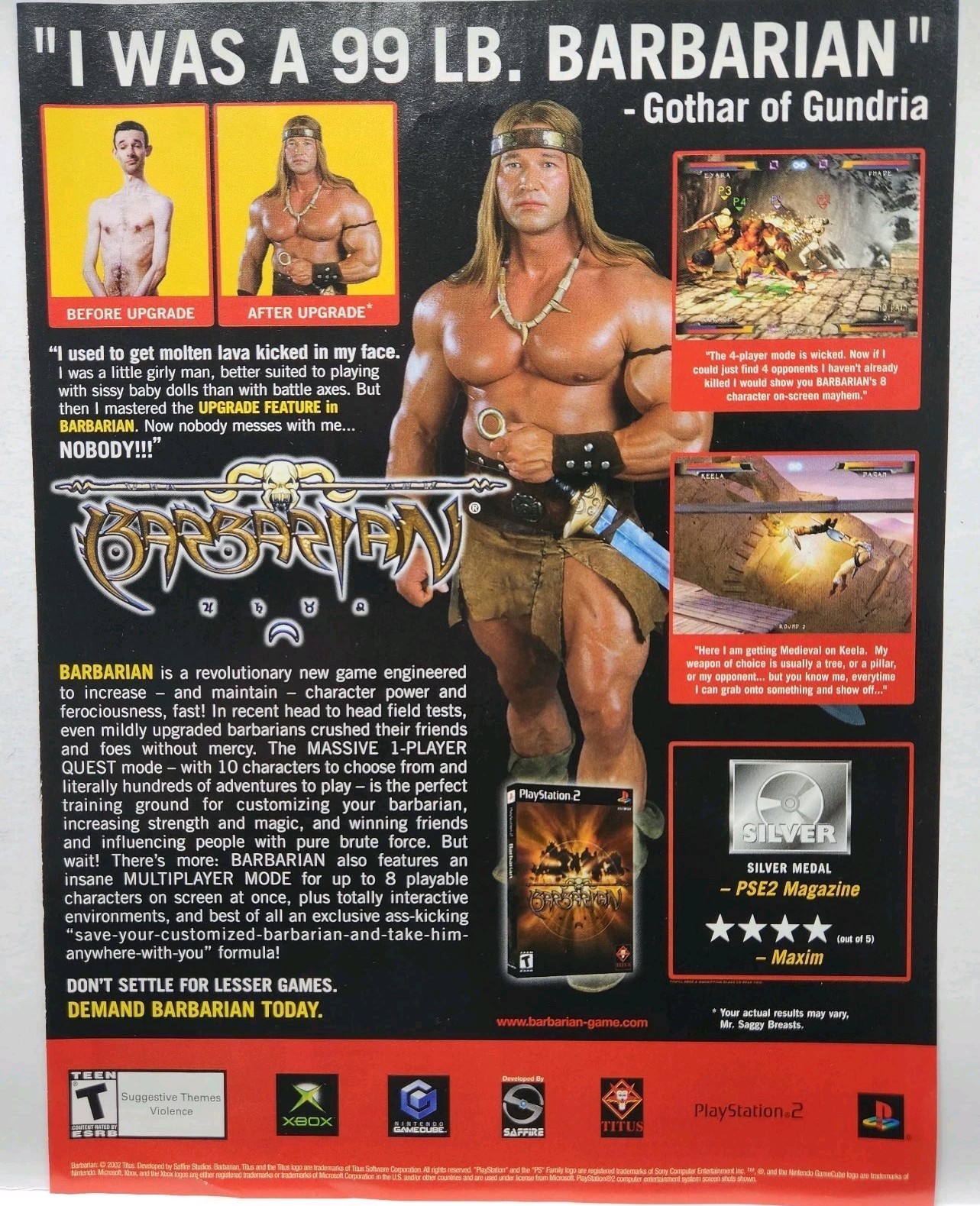 2002 Barbarian Sony Playstation 2 PS2 XBOX Original Print Ad Poster Promo Art