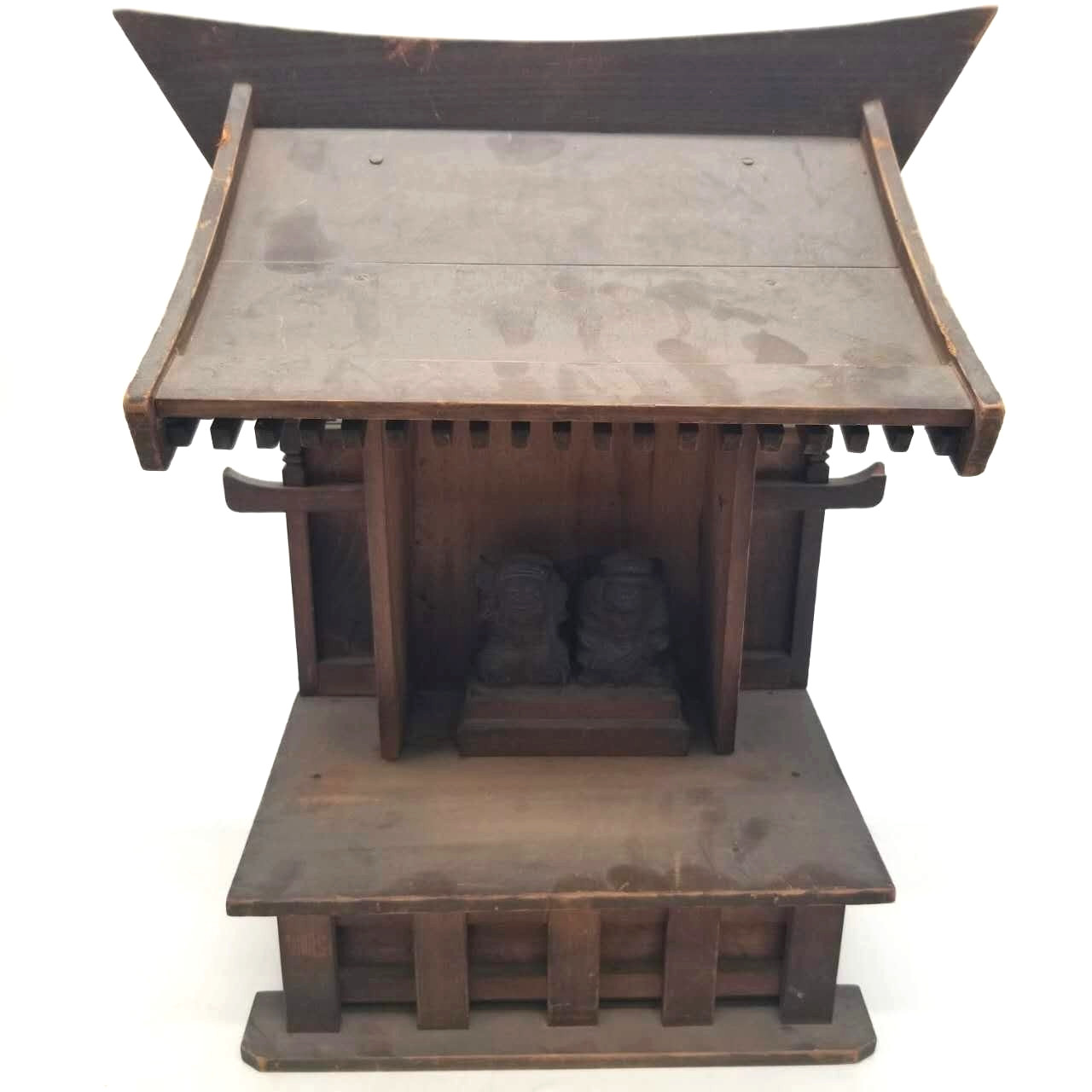 Vintage Japanese Wooden Shinto Shrine Altar with Ebisu & Daikokuten Statues