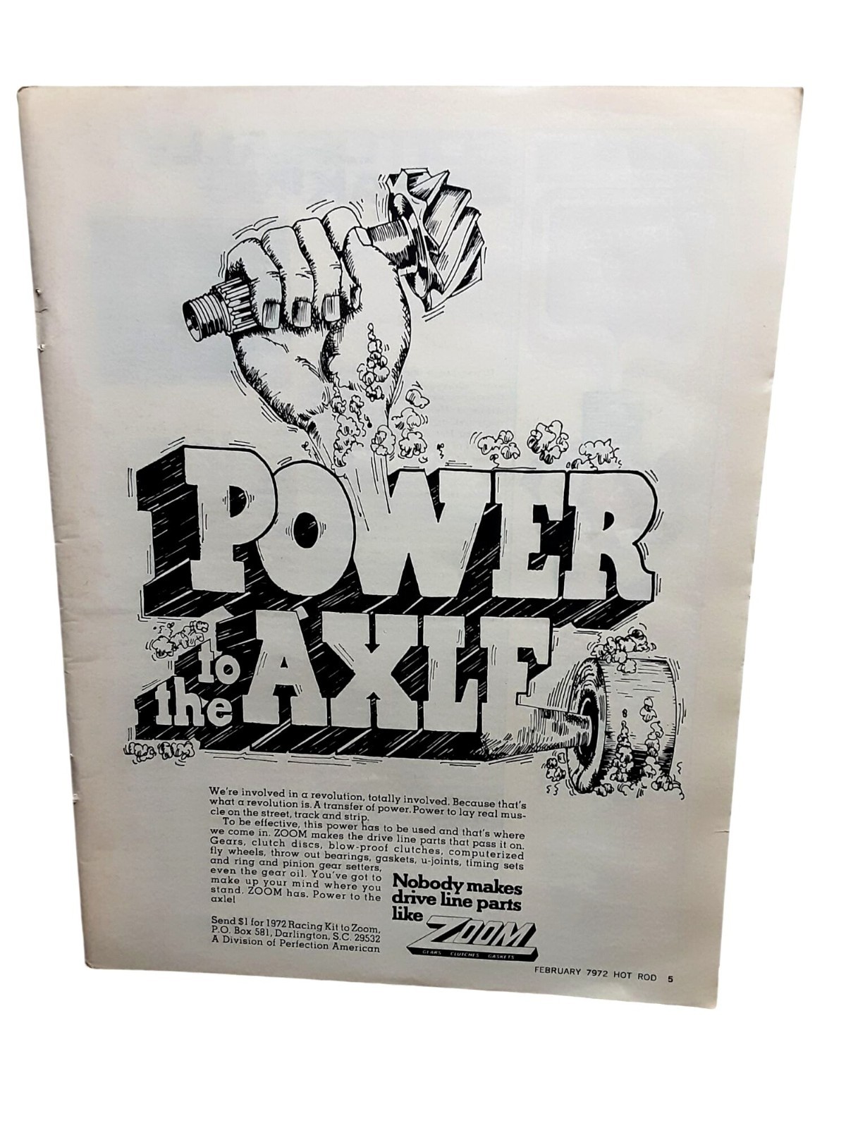 Vintage 1972 Zoom Driveline Parts Hot Rod Racing Print Ad