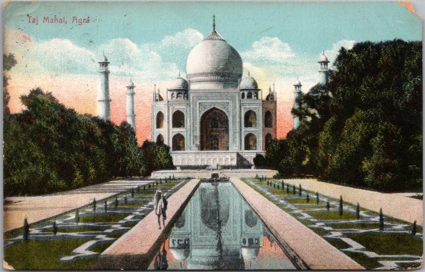 1912 TAJ MAHAL, Agra INDIA Postcard Front View *Croner Damage - BOMBAY Cancel