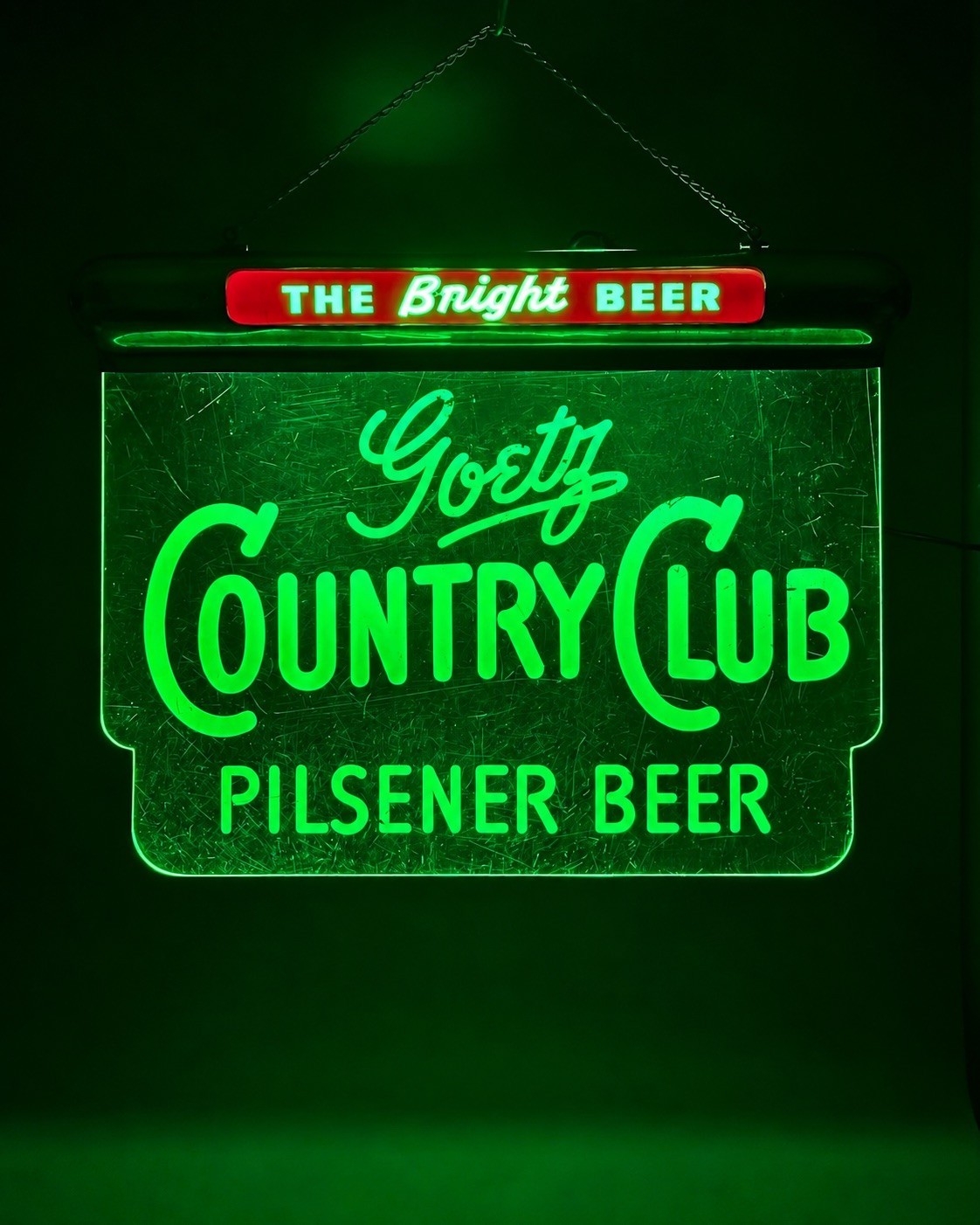 VTG 1950s Goetz COUNTRY CLUB Pilsener Beer Lighted Lucite Hanging Sign 22.5
