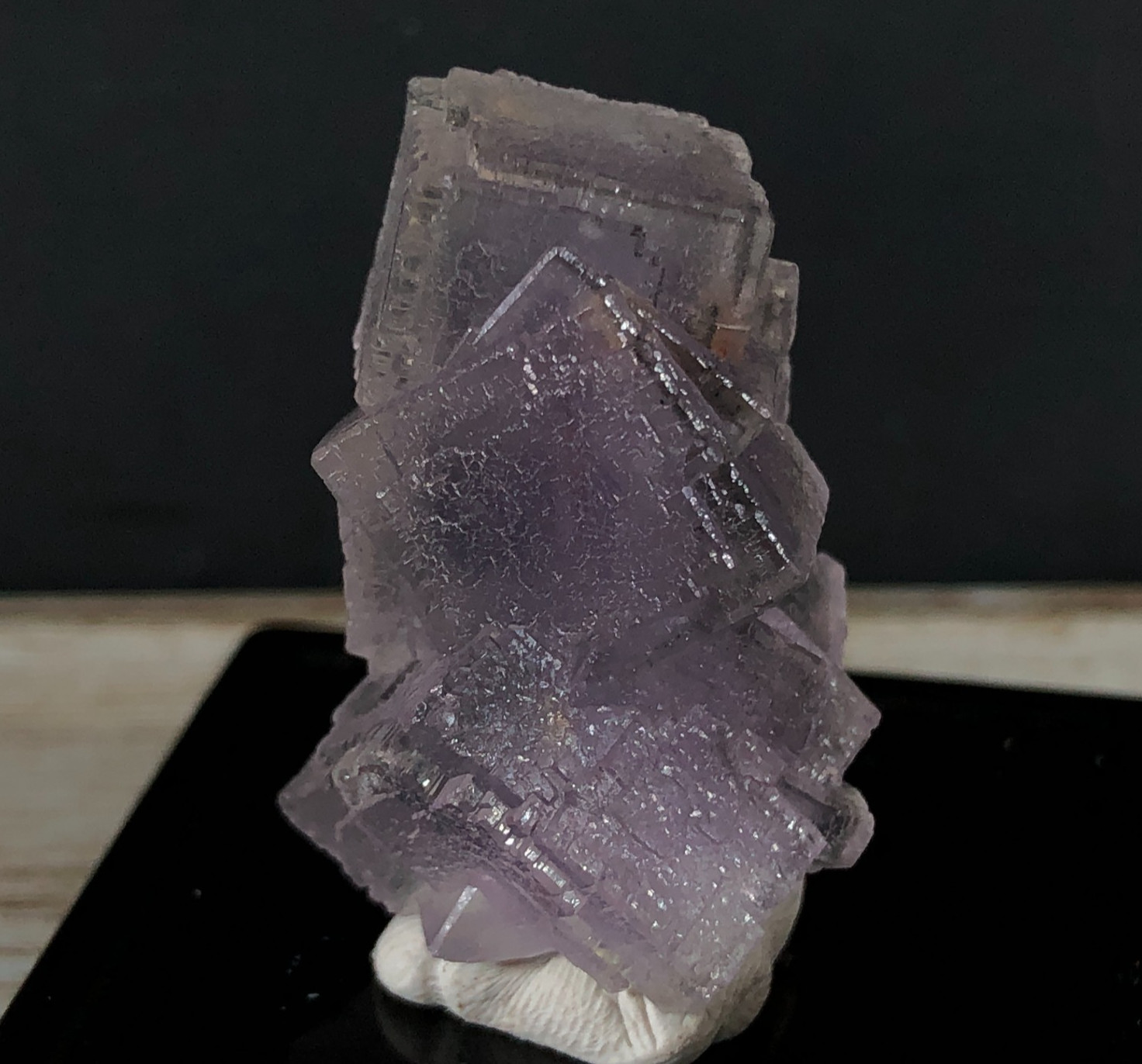 Columnar Cubic Fluorite Crystal Cluster w Stand Natural Mineral Specimen KLP-42