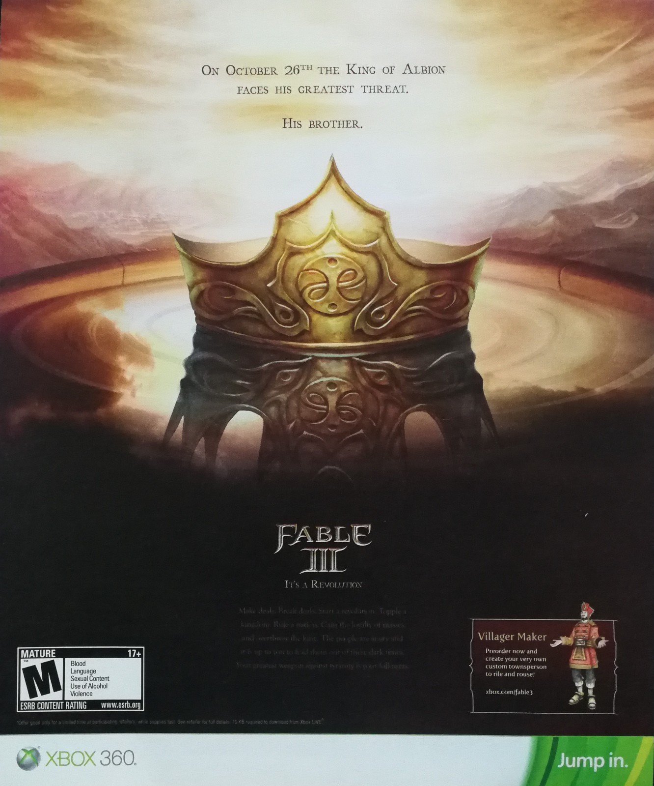 Fable III 2011 Video Game Xbox 360 Full Page Color Ad