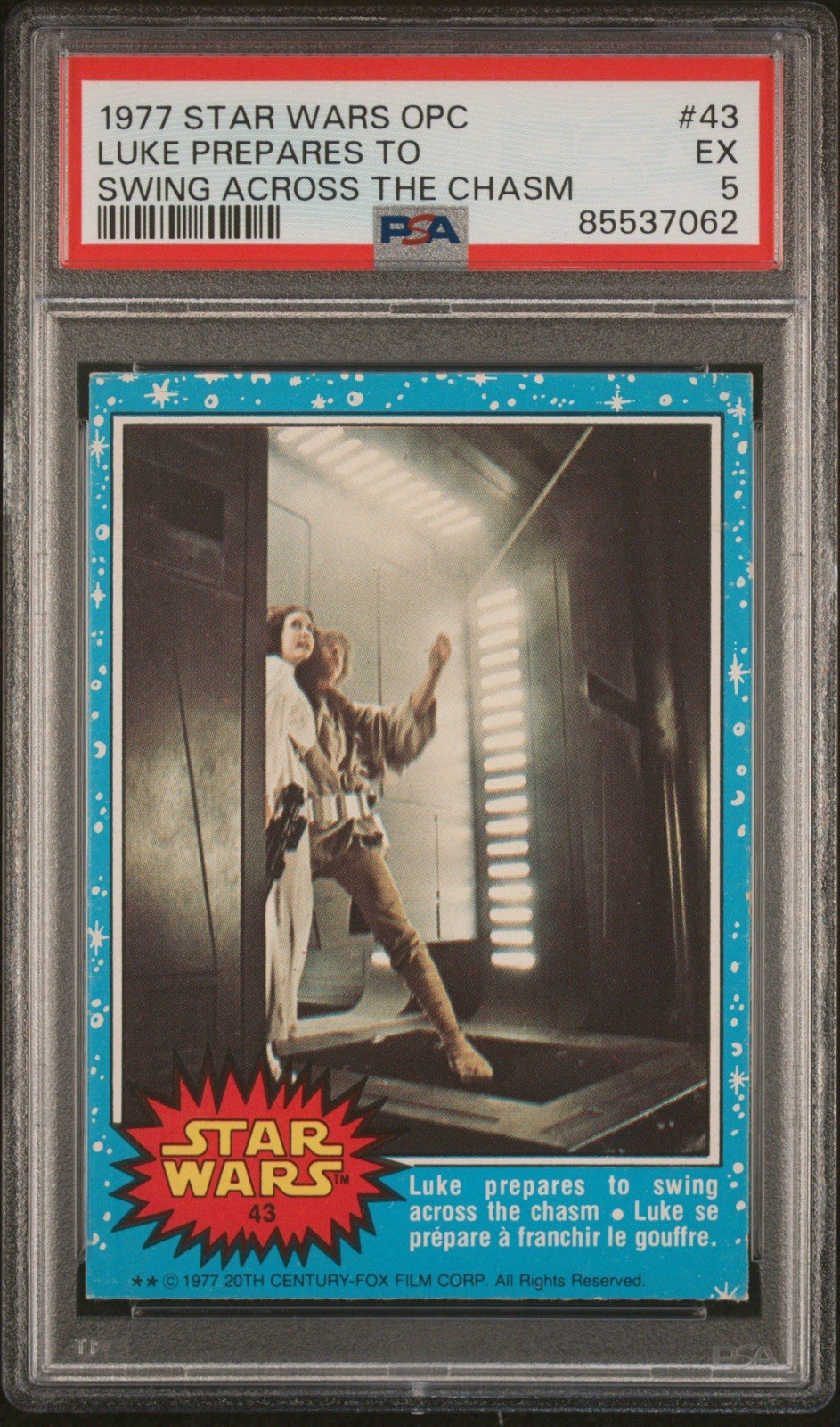 1977 O-Pee-Chee Star Wars Luke Prepares to Swing Across the Chasm #43 PSA 5 EX